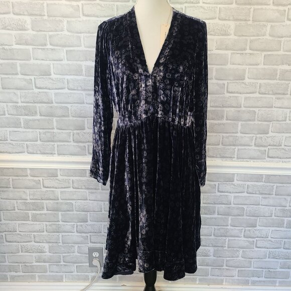 Rebecca Taylor Liane Velvet Dress V-neck Blue Floral NEW $498 sz 12 Elegant - Picture 2 of 11